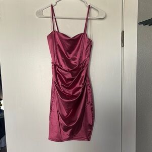 Deep Pink Bodycon Mini Dress with Spaghetti Straps perfect for homecoming